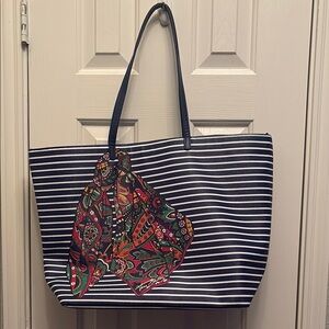 Vera Bradley Striped Tote Bag with Paisley Scarf Accent